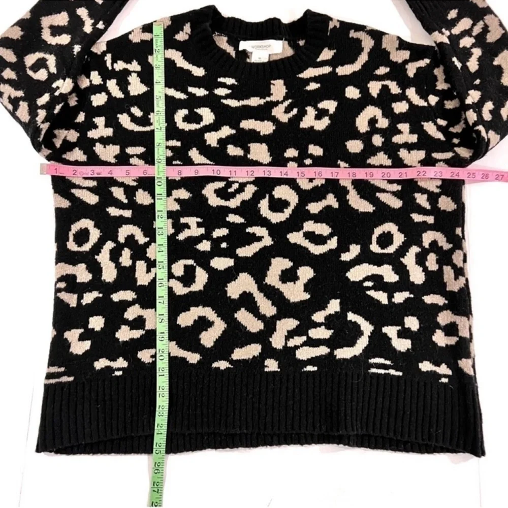 WORKSHOP Leopard print sweater oversized slouchy black tan size M